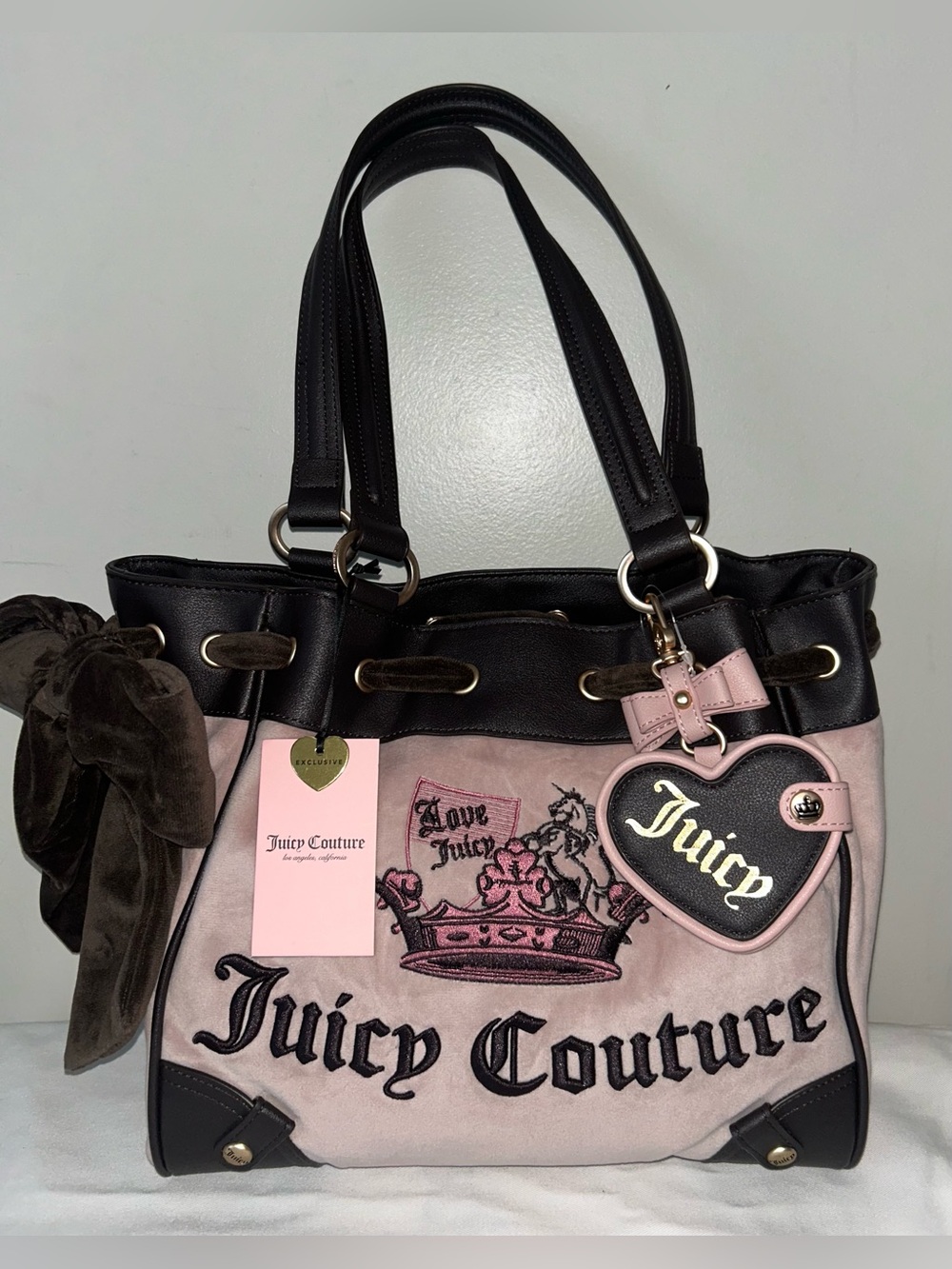 NEW! JUICY COUTURE Royal Juicy Crown Daydreamer Velour Tote Dusty Blush Pink